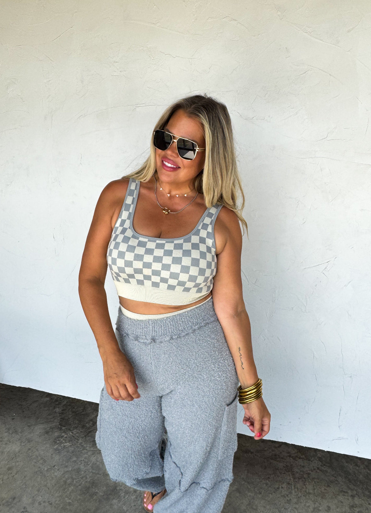 Checker Bra & Biker Short Set