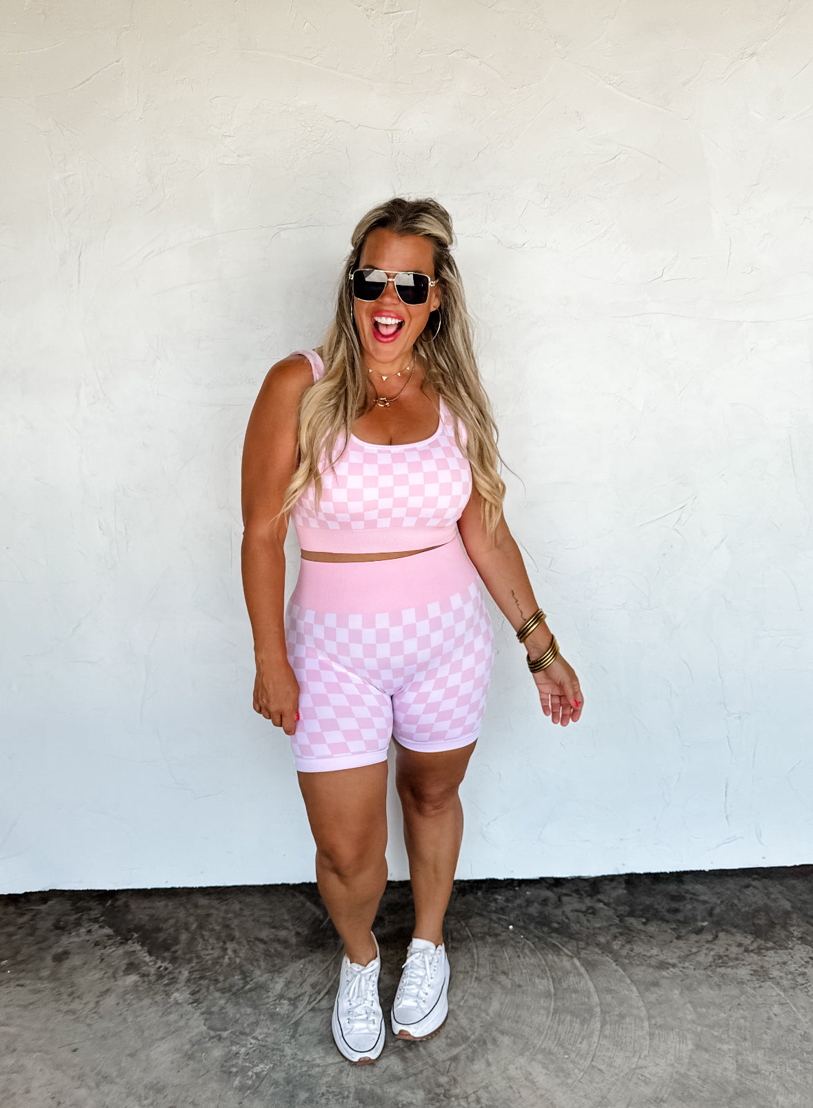 Checker Bra & Biker Short Set