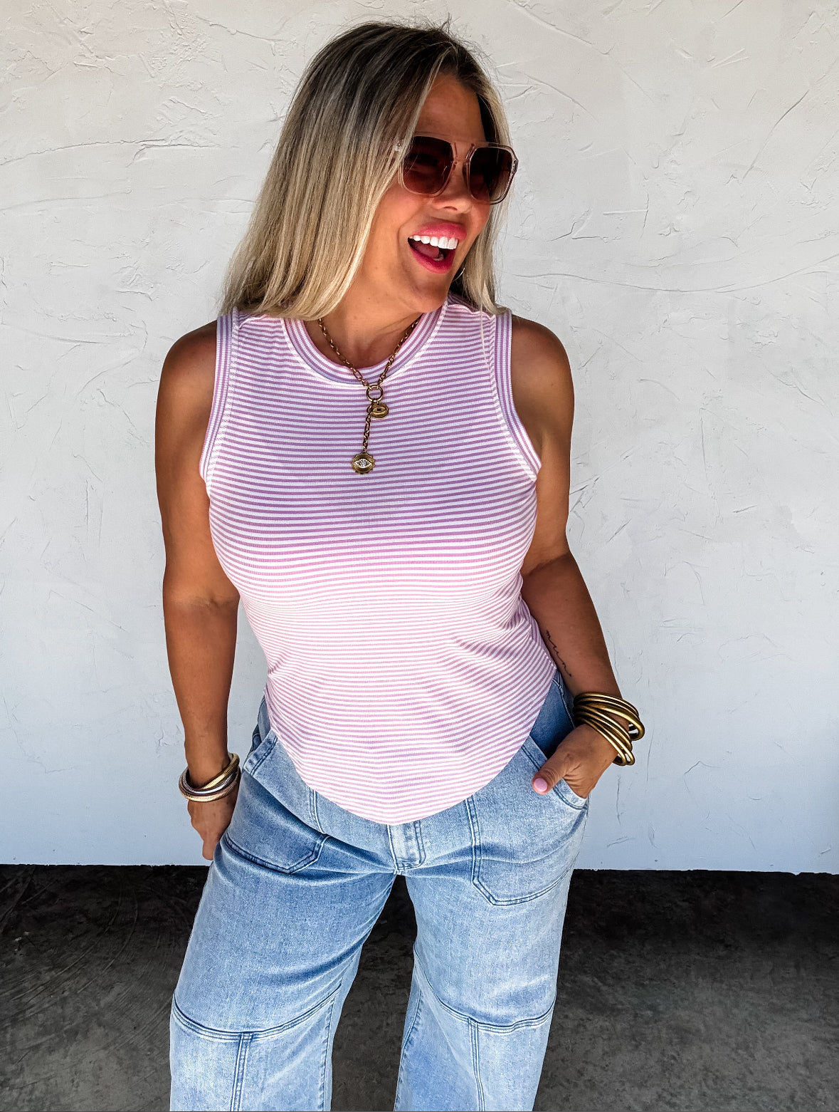 GRAPEš Summer Bianca Striped Ribbed Tank