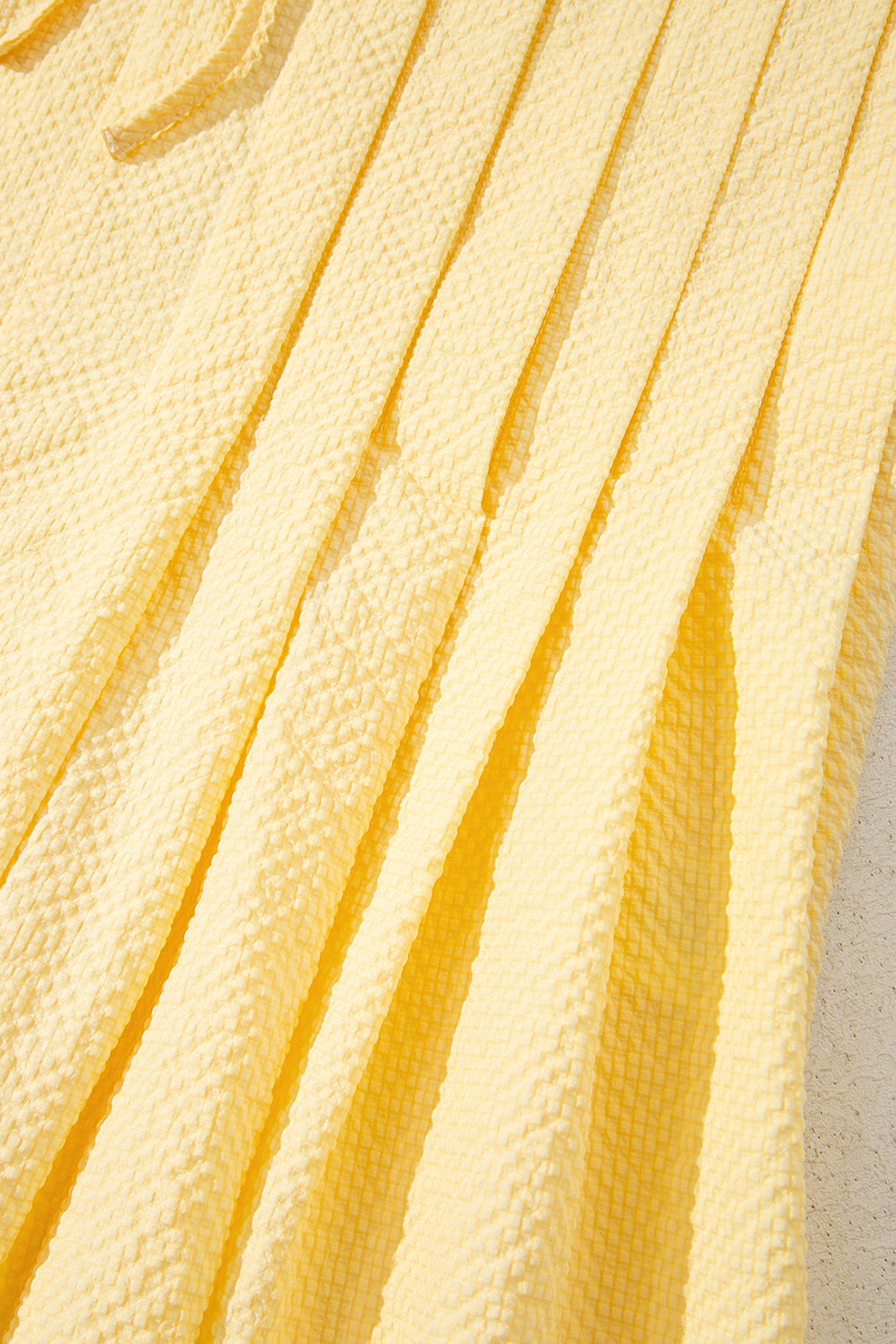 Yellow Cream Bow Tie Notched Neck Pleated Sleeveless Top