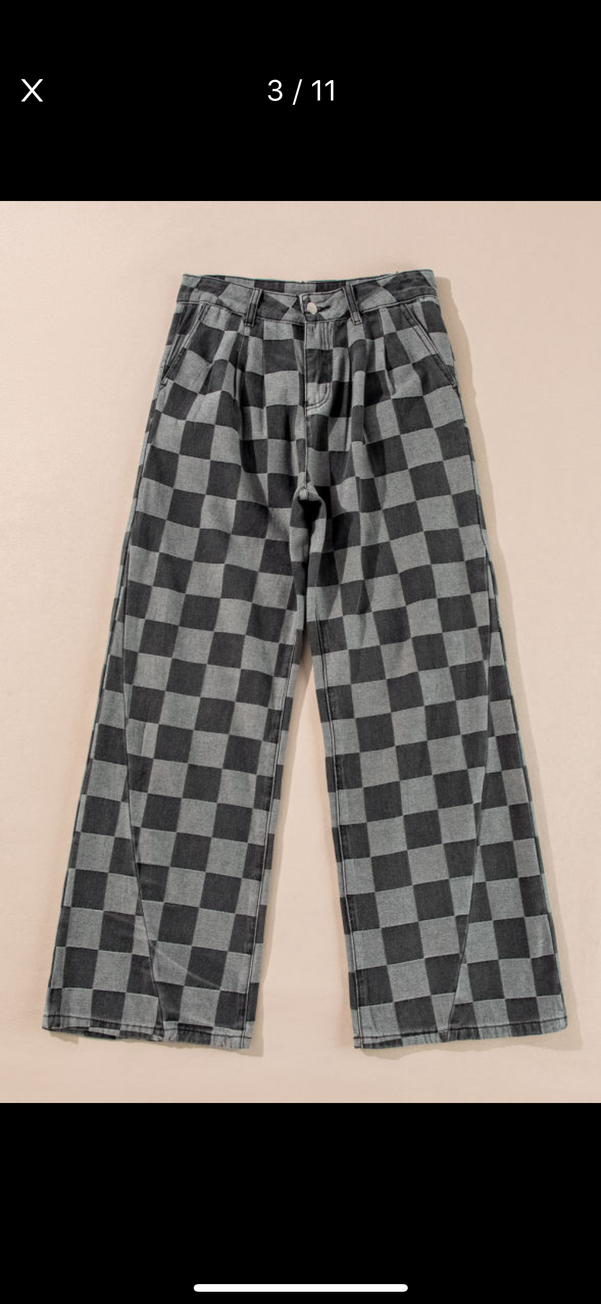 Dark Grey Checkered Light Washed Wide Leg Jean Preorder