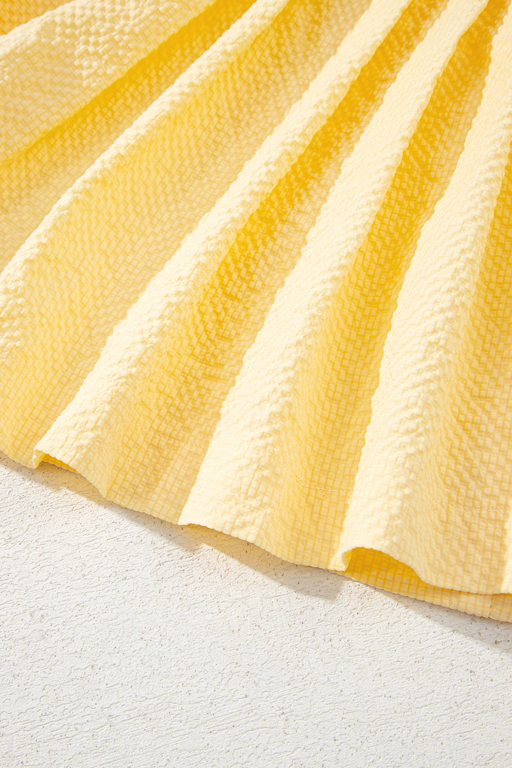 Yellow Cream Bow Tie Notched Neck Pleated Sleeveless Top