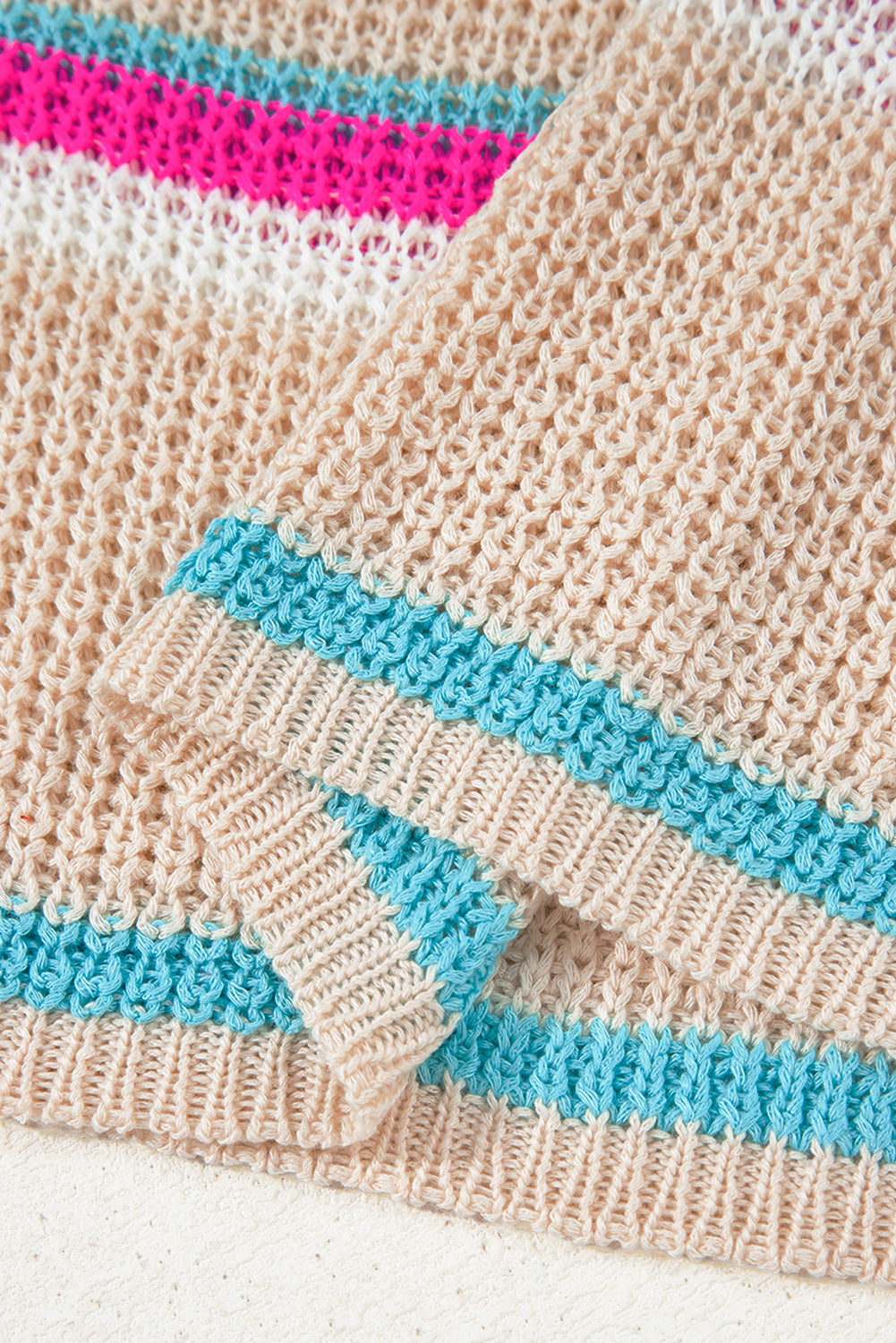 Khaki Stripe V Neck Textured Knit Vest