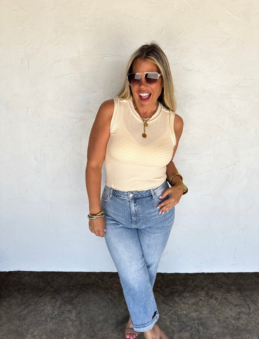 Lemon 🍋 Summer Bianca Striped Ribbed Tank