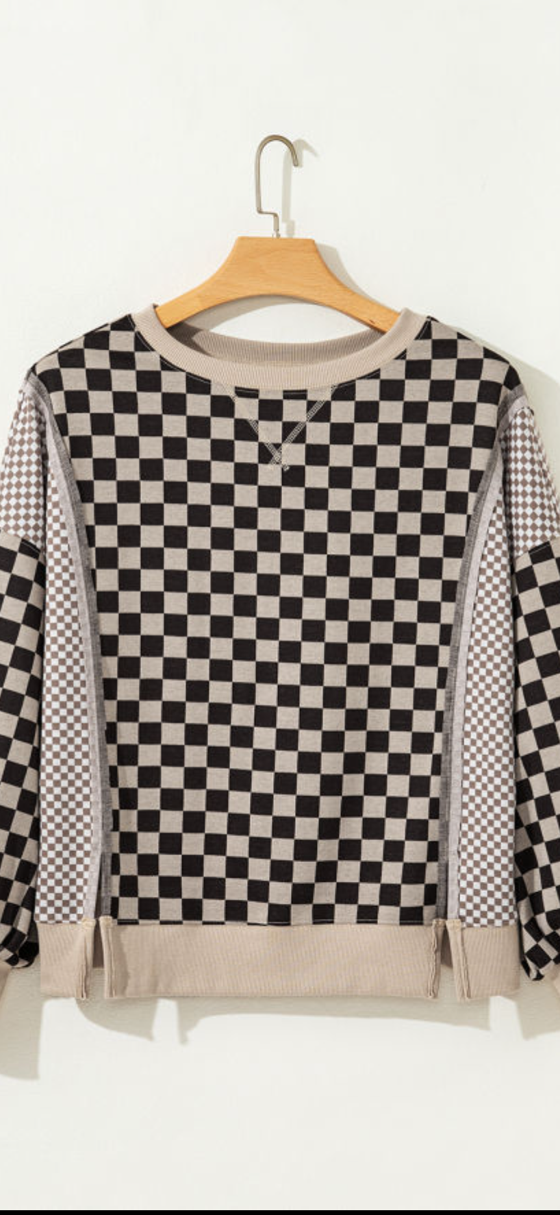 Khaki Mixed Checkered Oversized Top PREORDER
