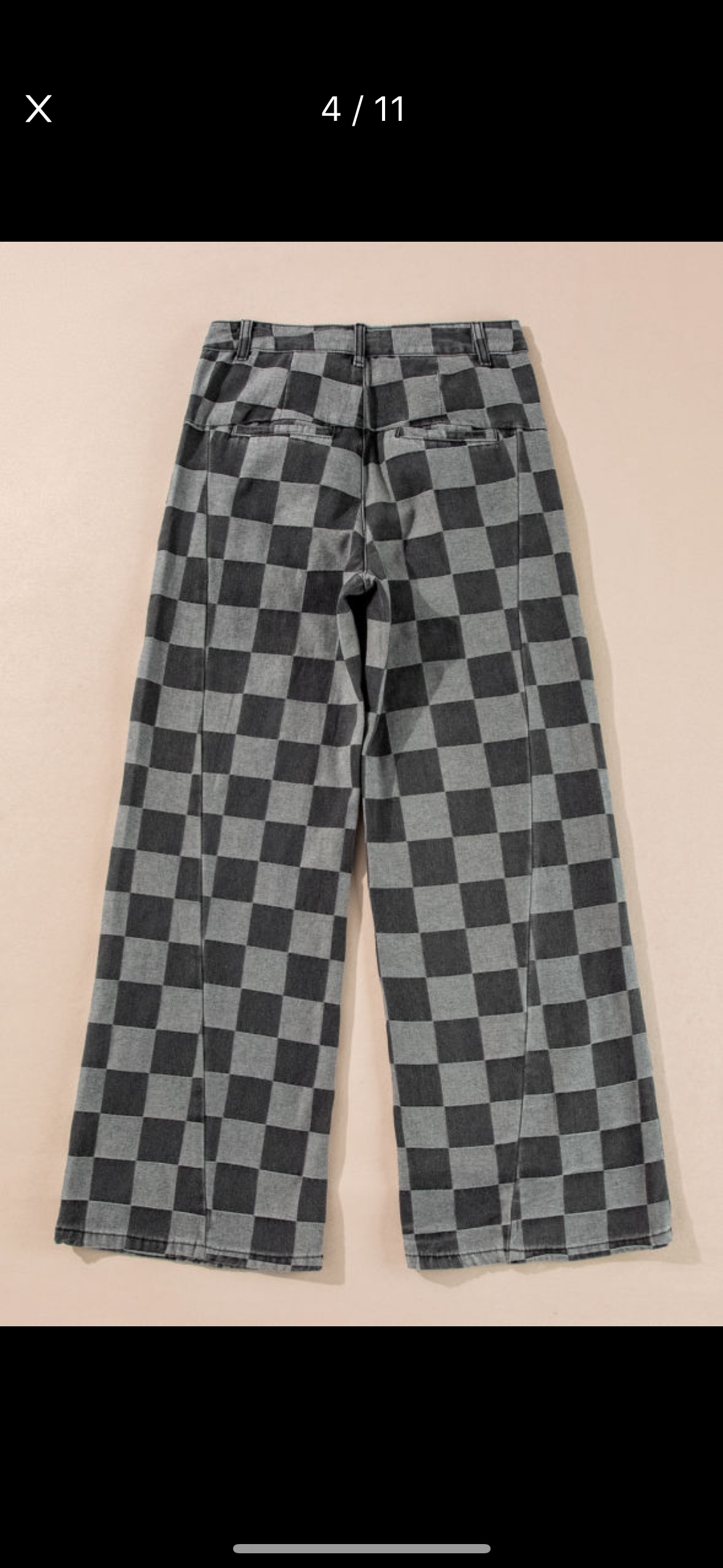 Dark Grey Checkered Light Washed Wide Leg Jean Preorder