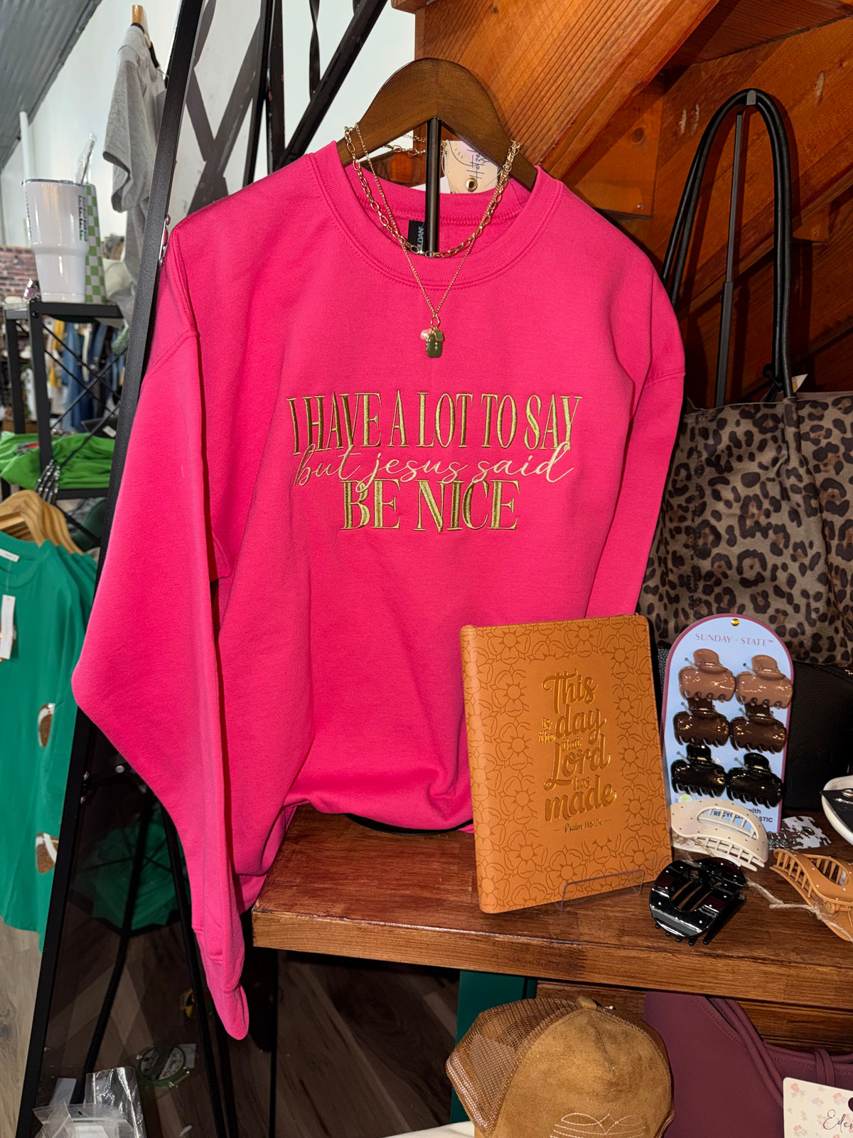 But Jesus Said Be Nice Embroidered Crewneck