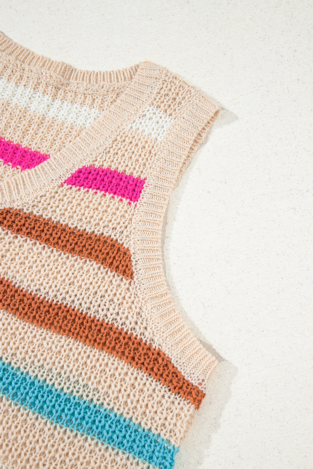 Khaki Stripe V Neck Textured Knit Vest