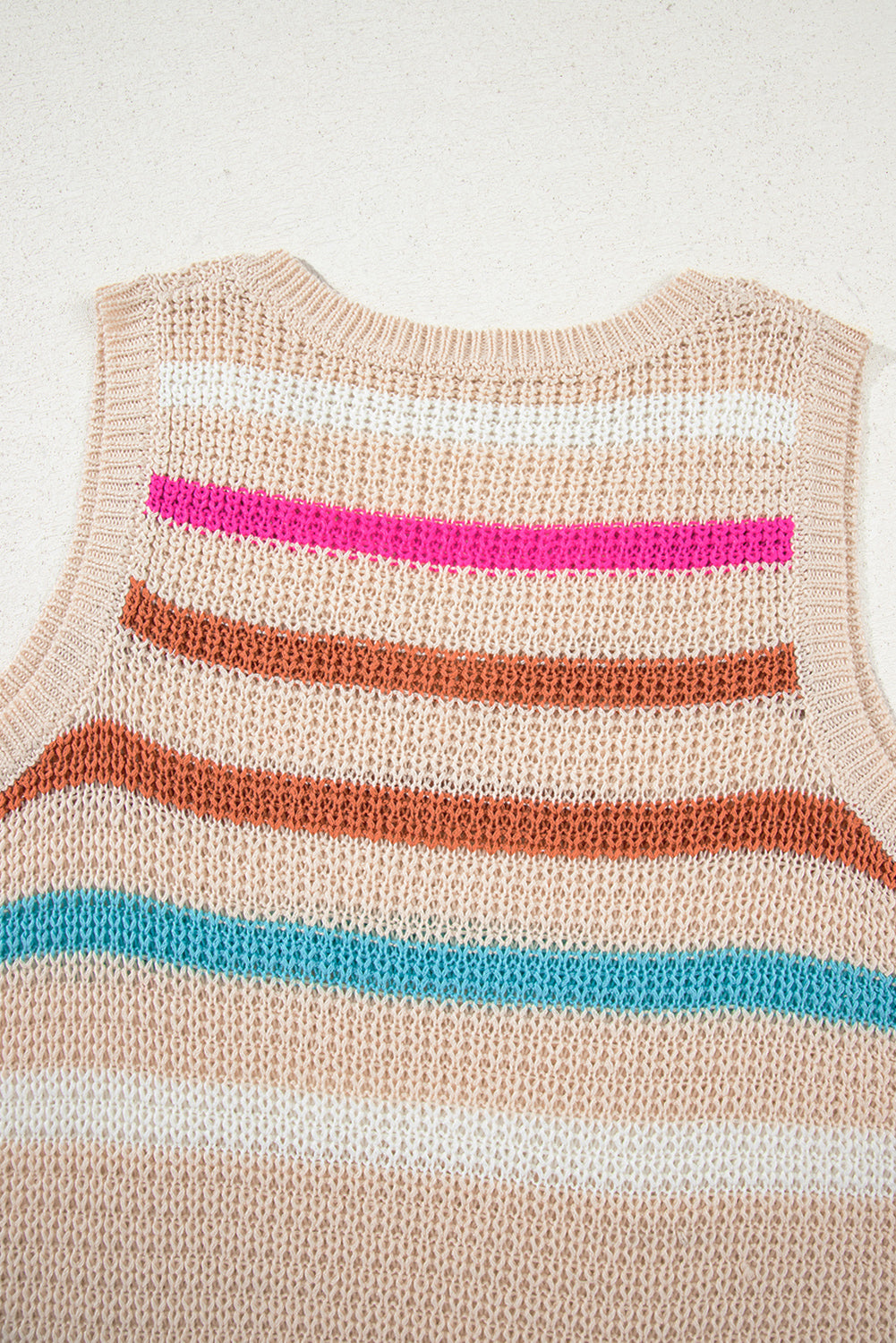 Khaki Stripe V Neck Textured Knit Vest
