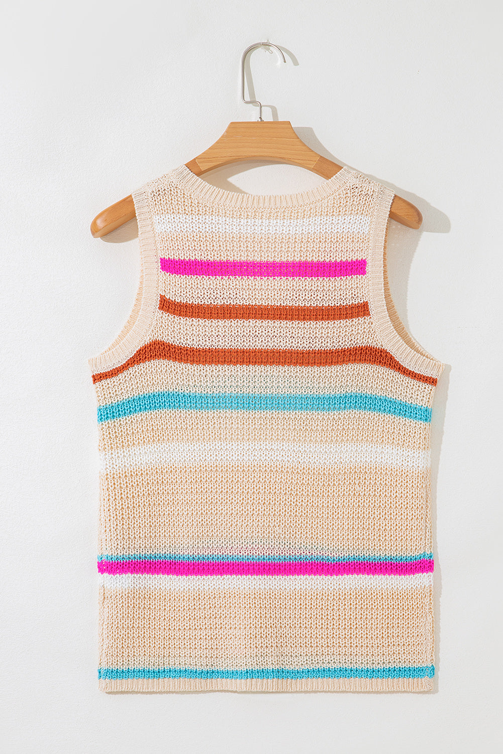 Khaki Stripe V Neck Textured Knit Vest