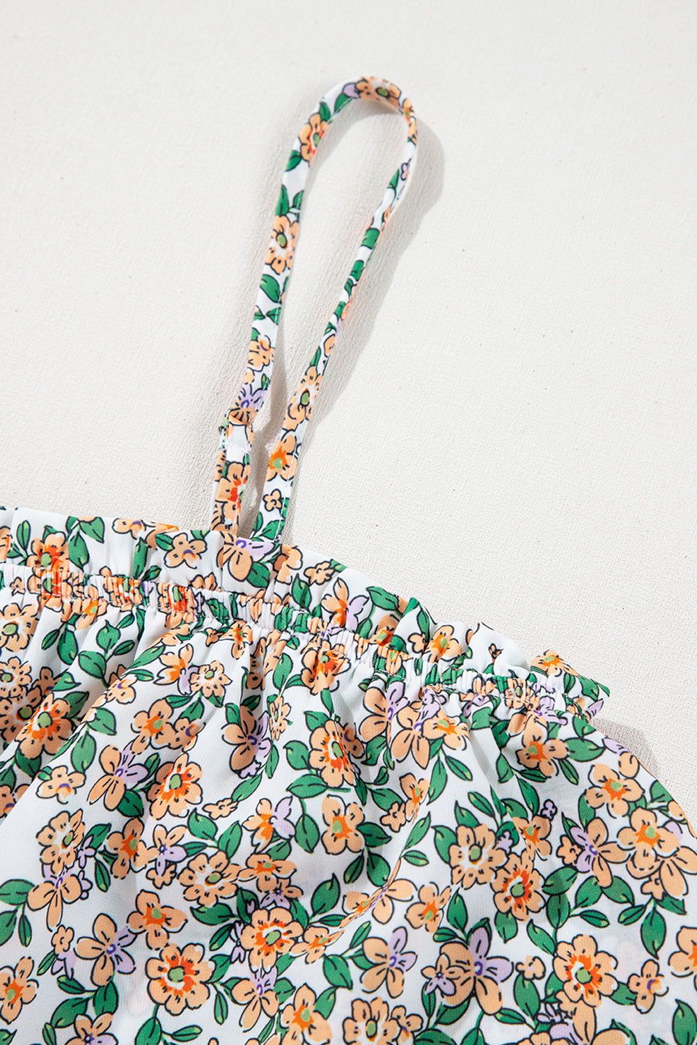 White Boho Floral Spaghetti Strap Ruffle Summer Cami Top