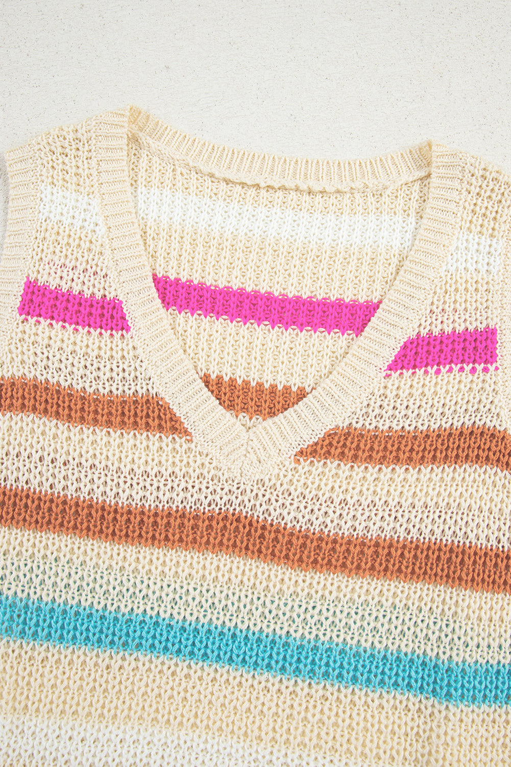 Khaki Stripe V Neck Textured Knit Vest
