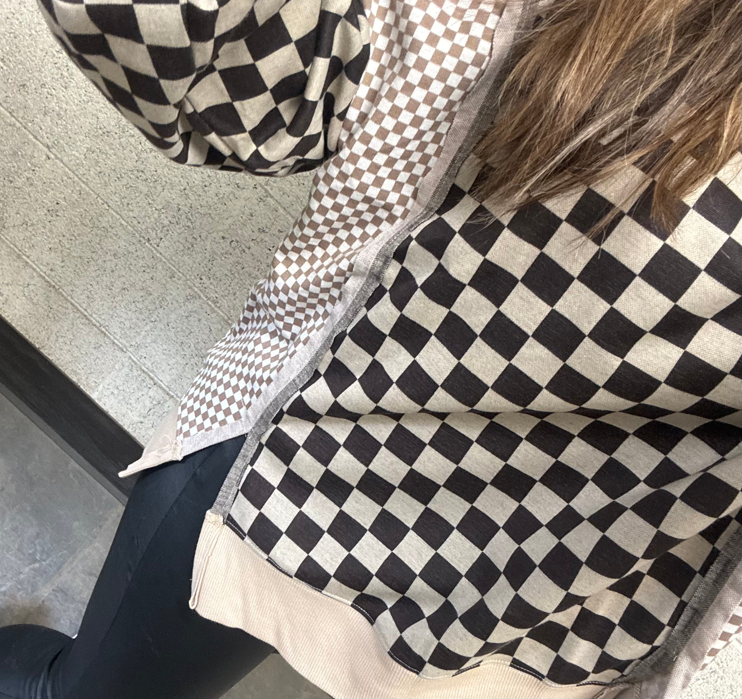 Khaki Mixed Checkered Oversized Top PREORDER