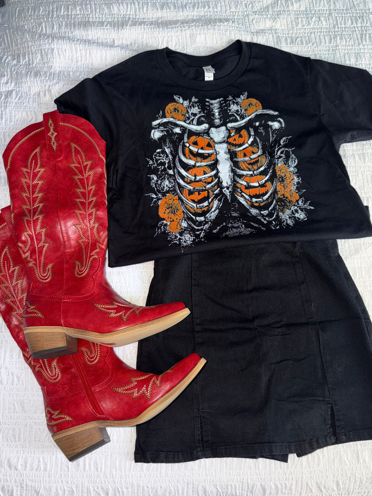 Boxy Floral Ribcage Pumpkin Tee