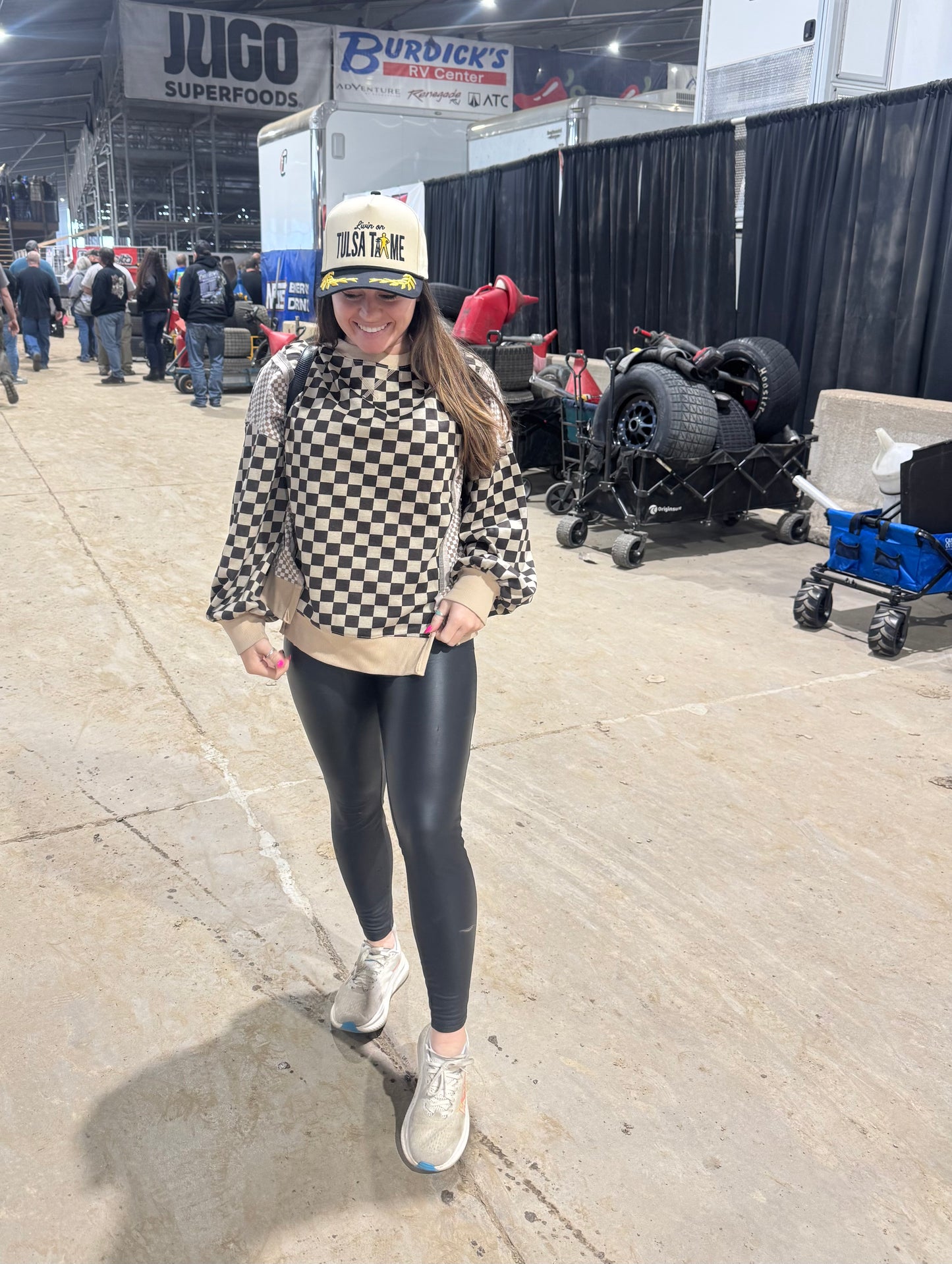 Khaki Mixed Checkered Oversized Top PREORDER