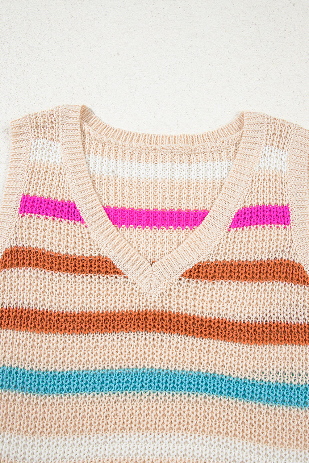 Khaki Stripe V Neck Textured Knit Vest