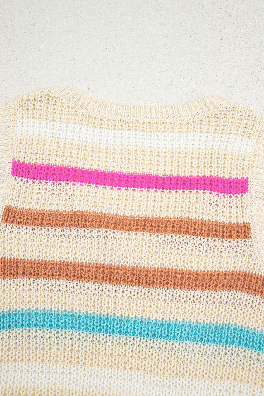 Khaki Stripe V Neck Textured Knit Vest