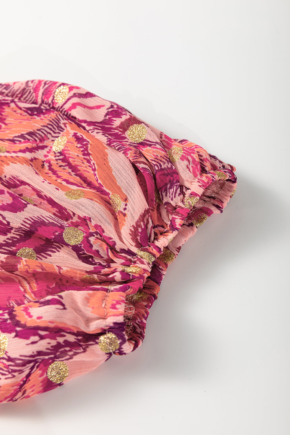 Red Floral Print Ruffle Puff Short Sleeve Blouse